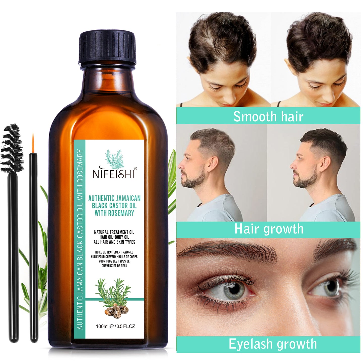 Jamaican Black Castor Oil and Rosemary Oil Blend For Hair Growth & Skin Care 100ml