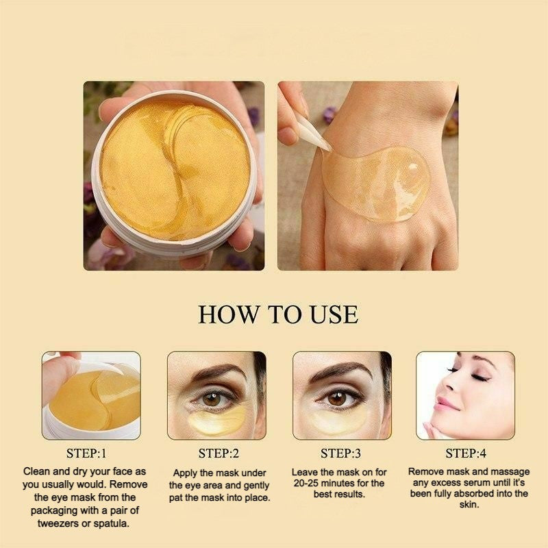 Aliver Under Eye Collagen Gold Eye Patches for Dark Circles, Eye Bags & Puffy Eyes 60 pcs