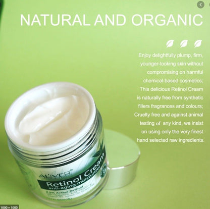 Aliver Retinol Day & Night Cream for Face, Neck & Décolleté with 2.5% Active Retinol + Hyaluronic Acid, Aloe & Green Tea
