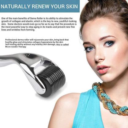 Aliver Premium Derma Roller Micro-Needle Applicator Roller- Silver